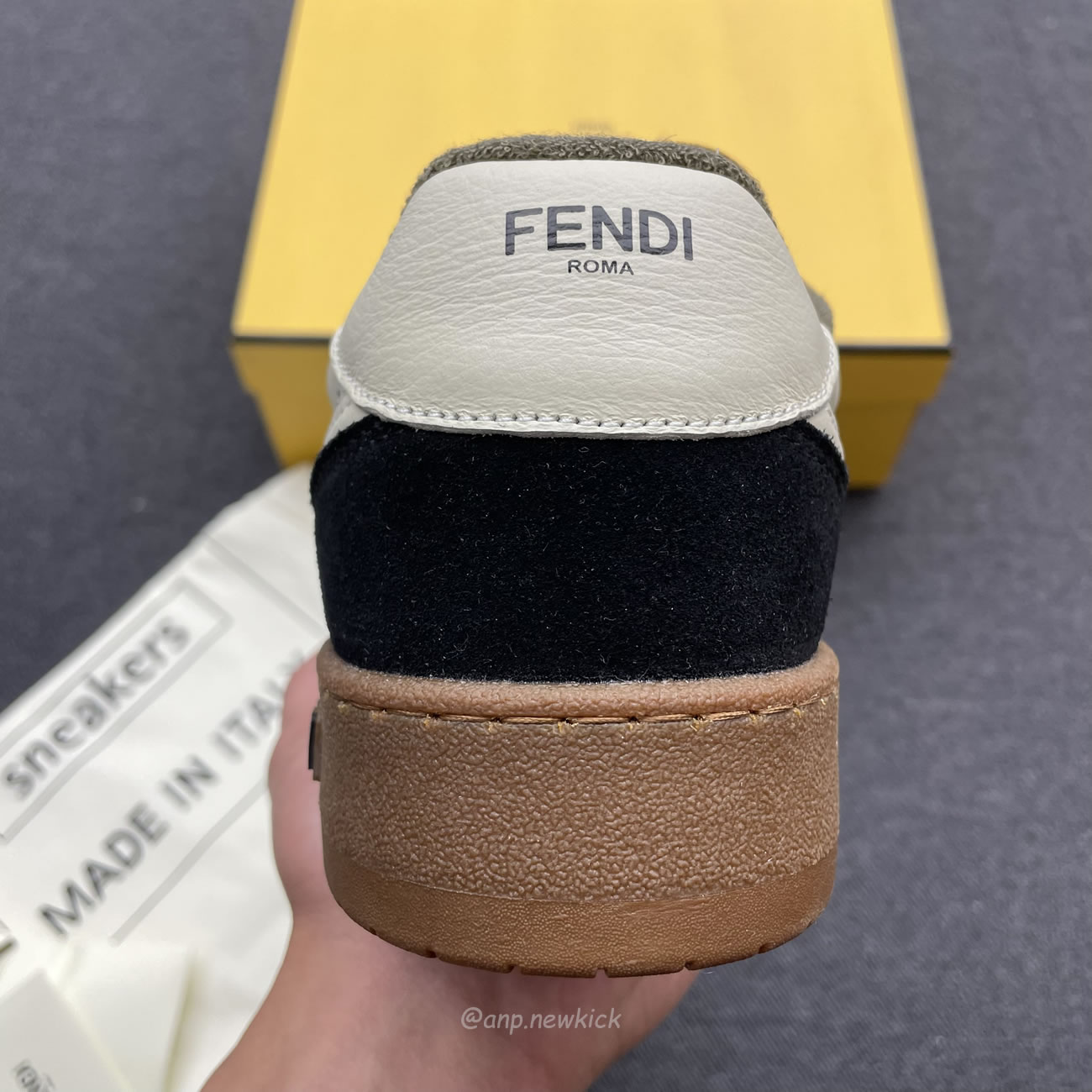 Fendi Match Cream Black White Suede And Leather Low Top Sneakers (15) - newkick.vip